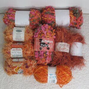 NEW Samba Yarn Orange Earthy Mixed Lot of 9 Skeins Soft Fancy Fur Pom Pom 16.8oz